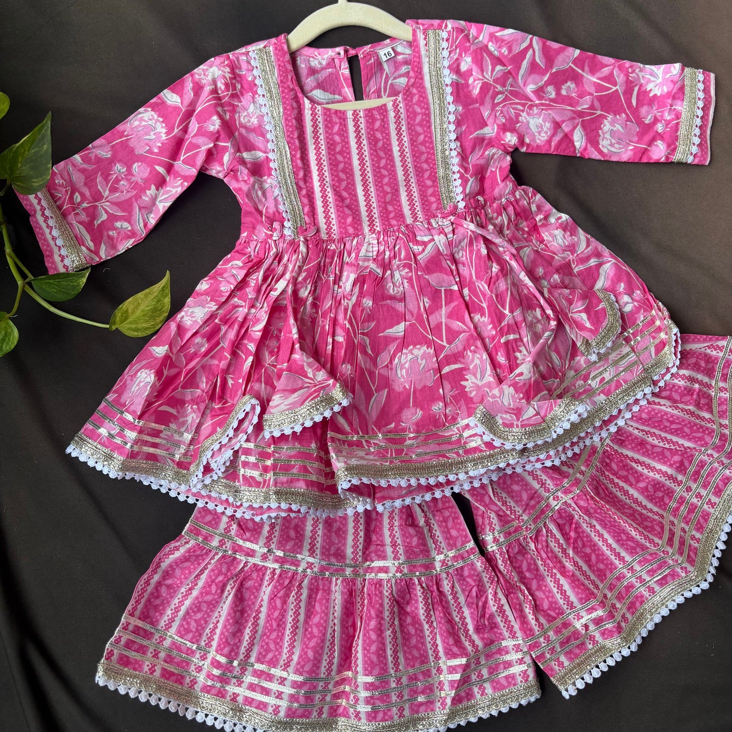 Gulabi Gota Kurti Sharara Set