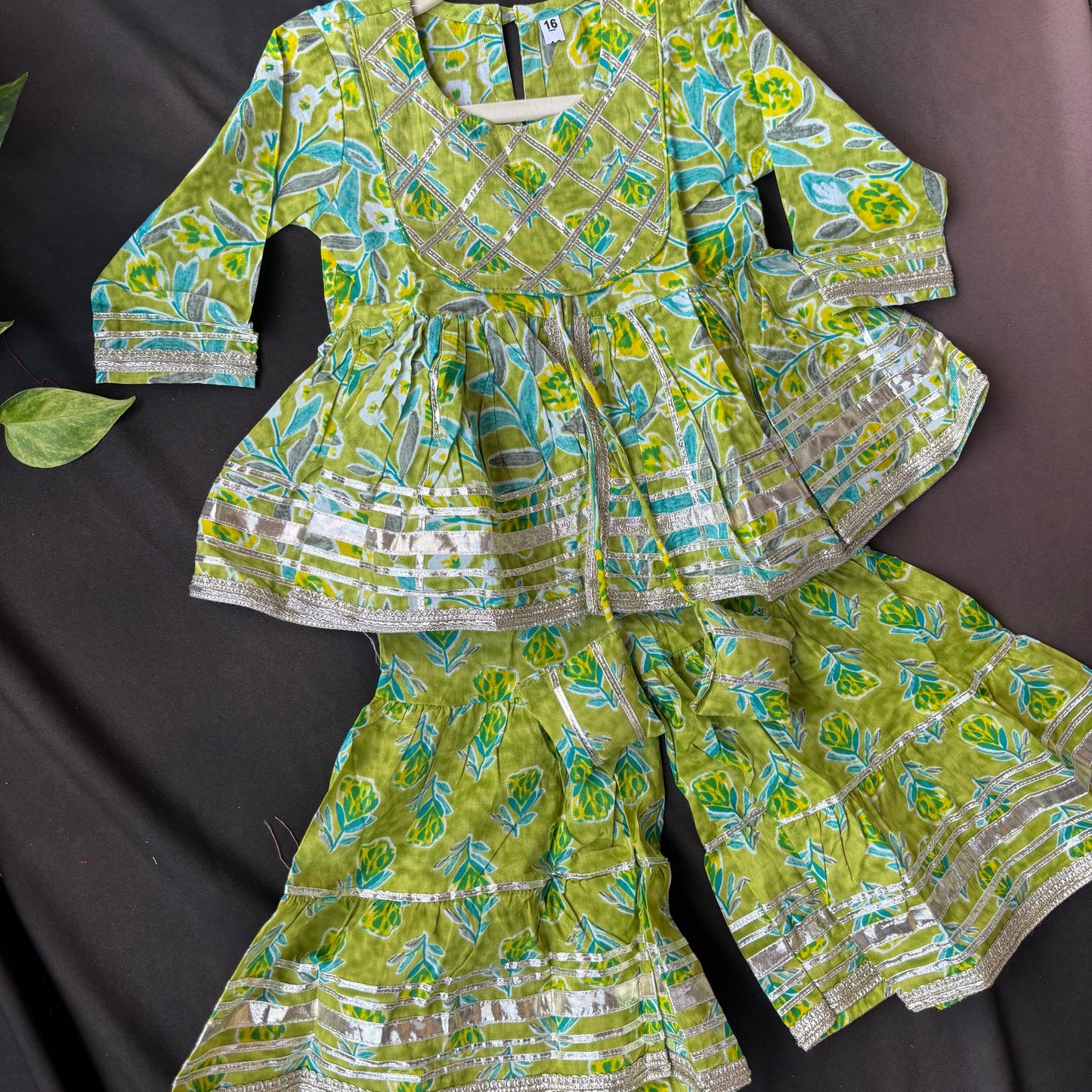 Pari Patta Green Gota Sharara Set