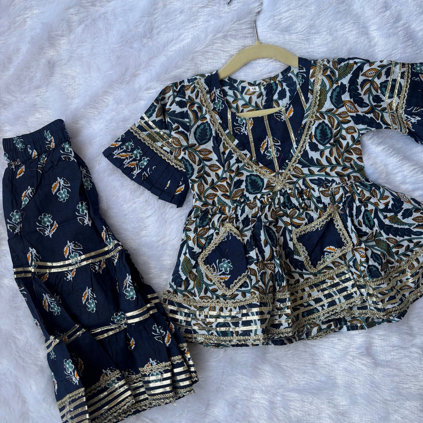 Noor Navy Floral Kurta Sharara Set
