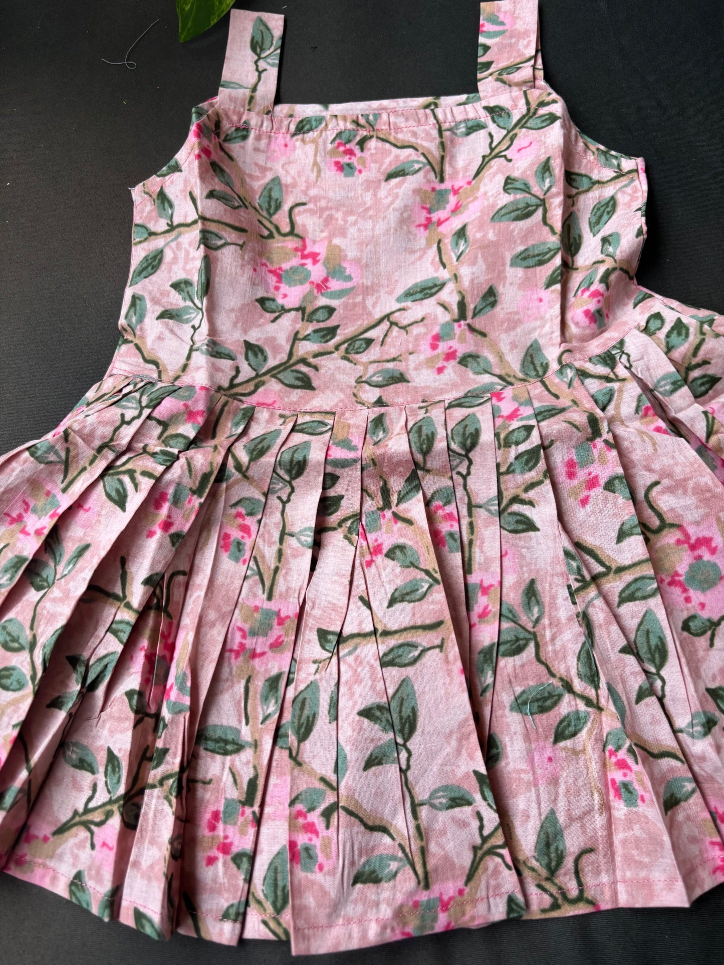 Blush Pink Floral Pleated Cotton Frock