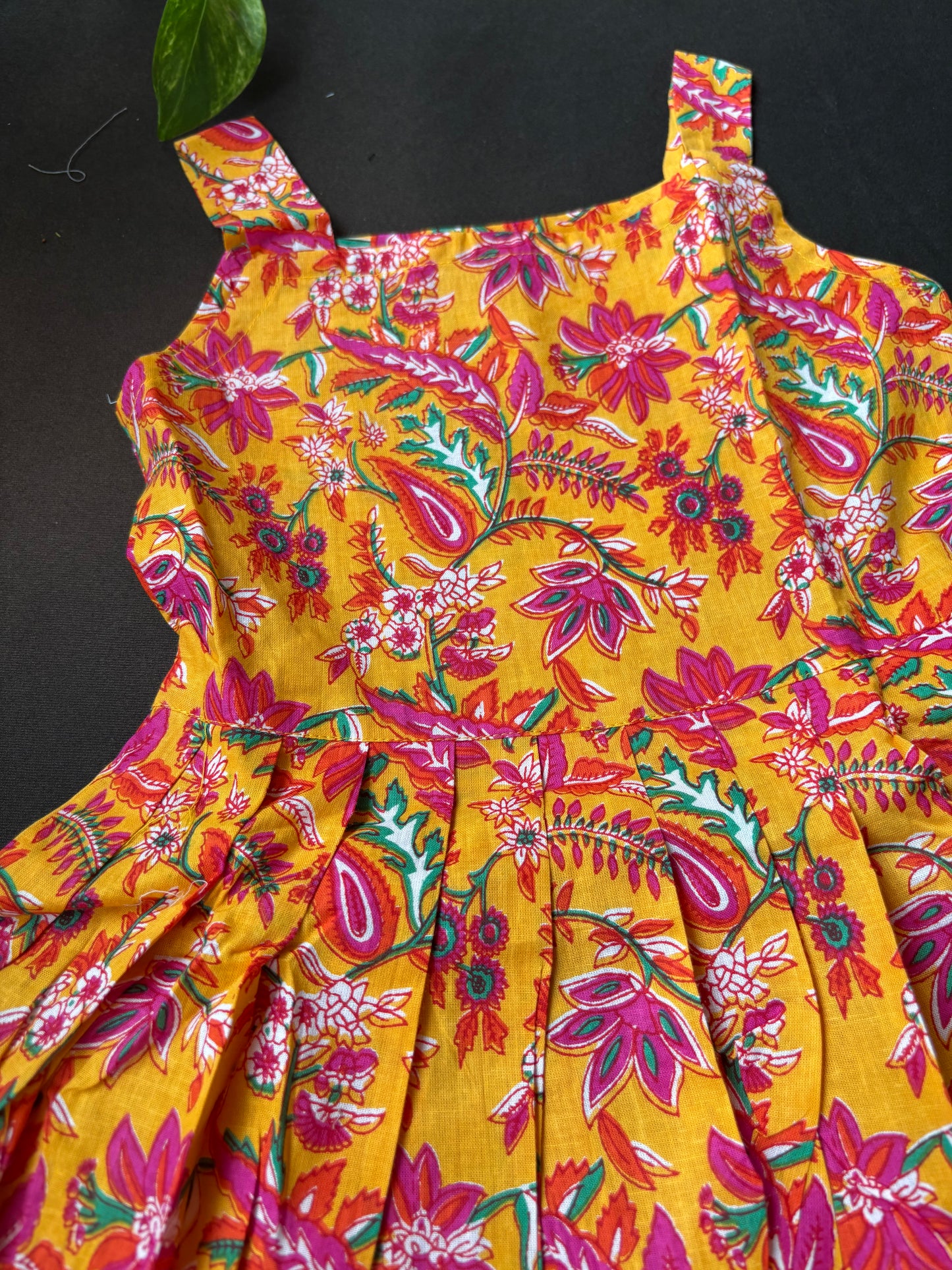 Sunset Mustard Floral Pleated Cotton Frock
