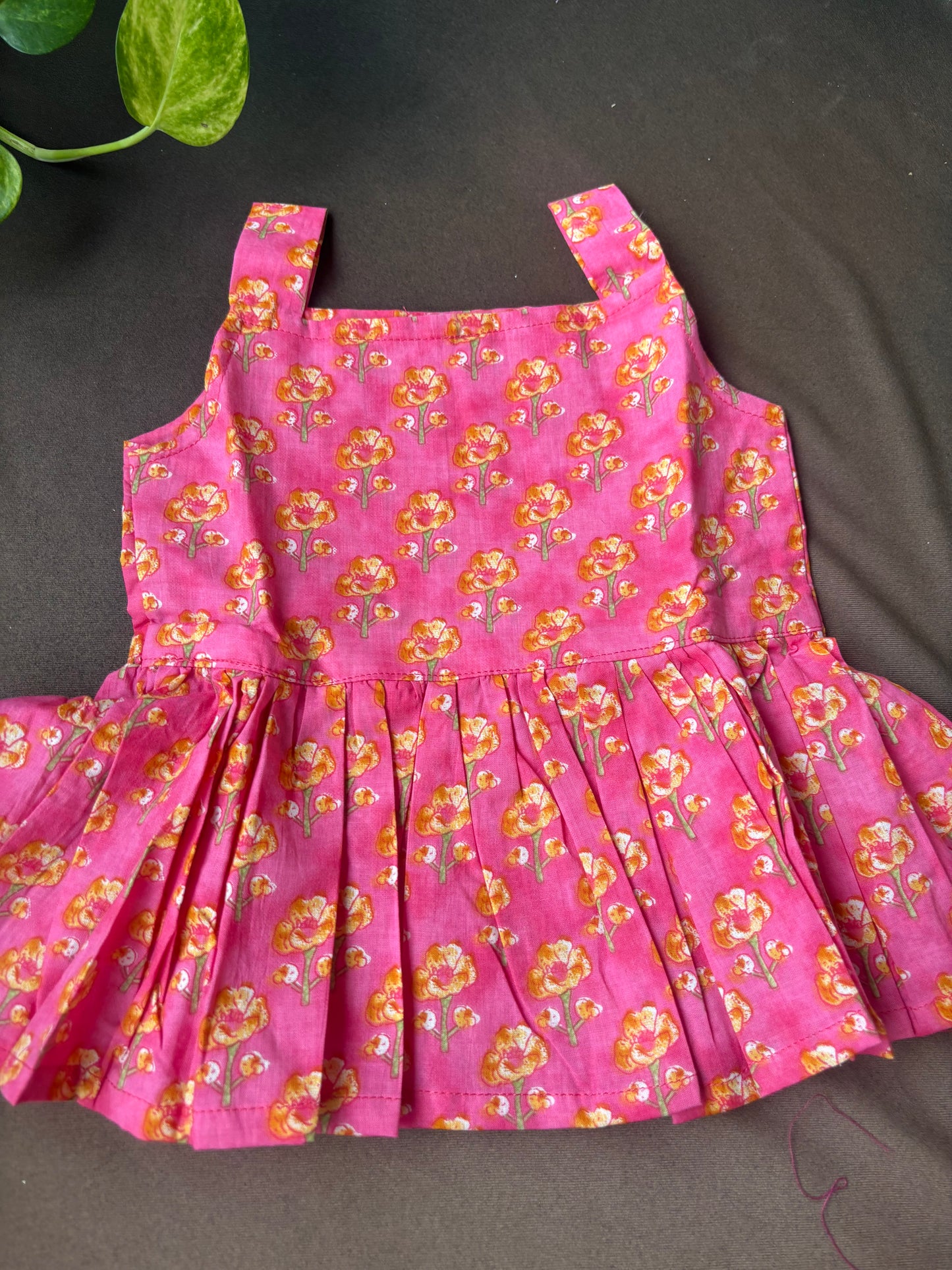 Pink Floral Pleated Cotton Frock