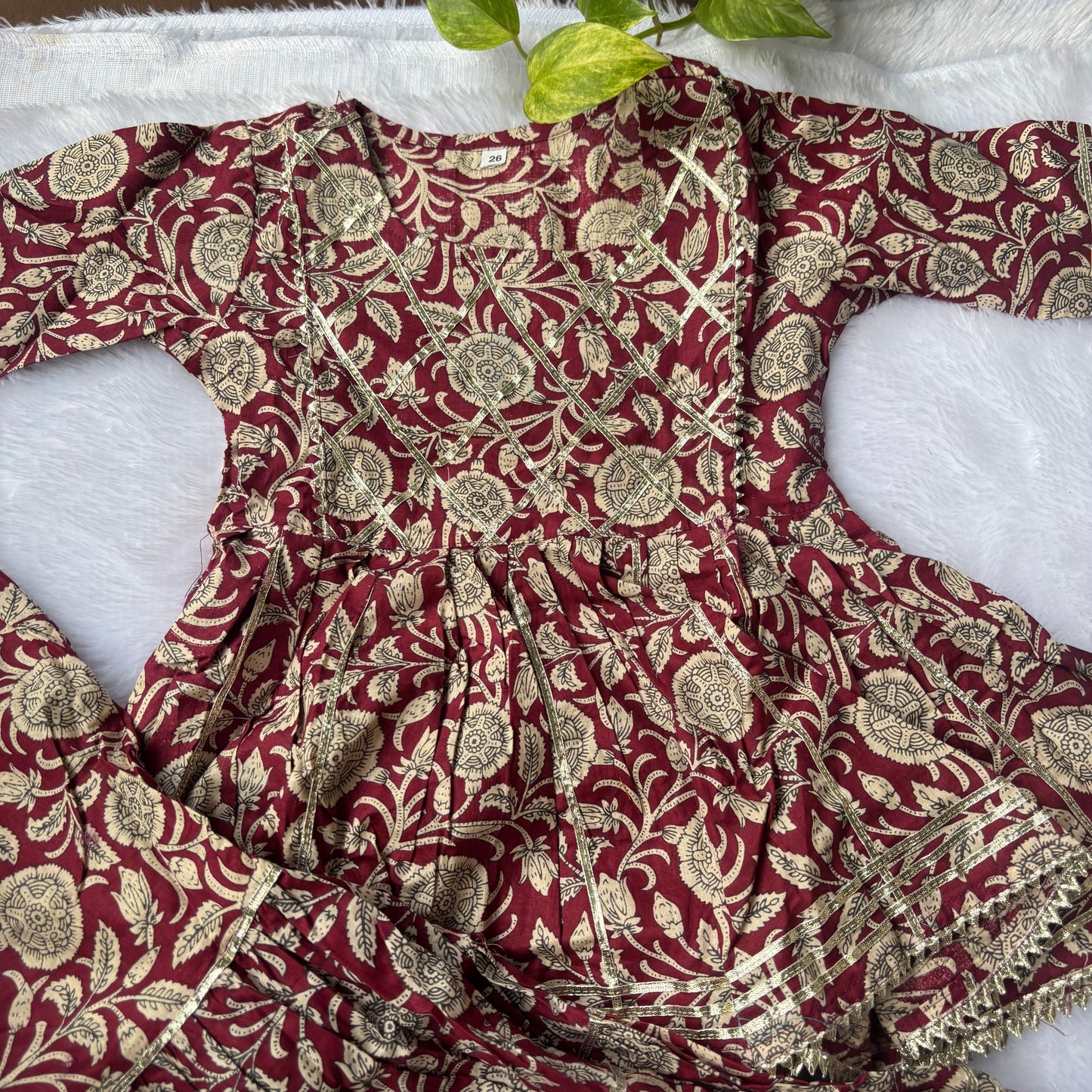 Maroon Floral Block Print Sharara Set