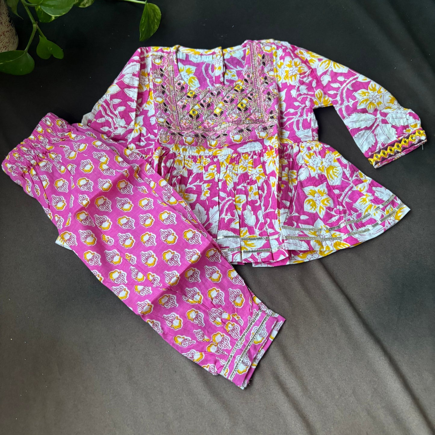 Pink Floral Printed Kurta With Afghan Pant