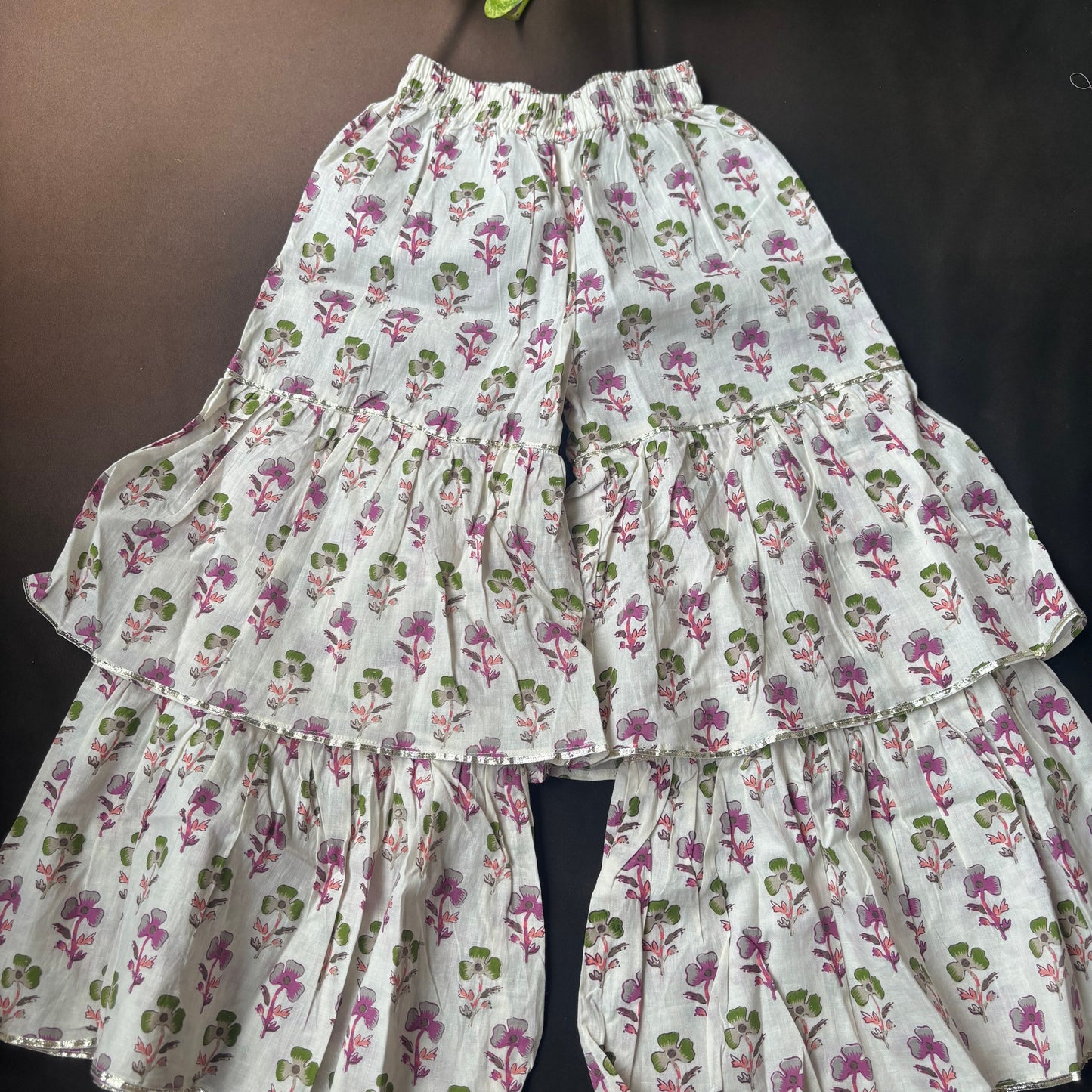 Floral Ivory Block Print Sharara Set