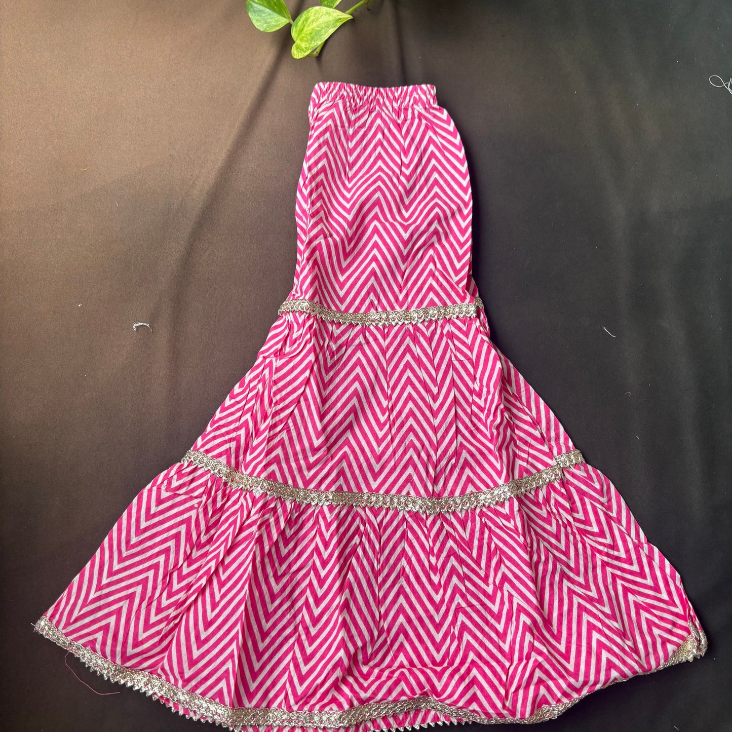 Pink Floral & Chevron Block Print Sharara Set