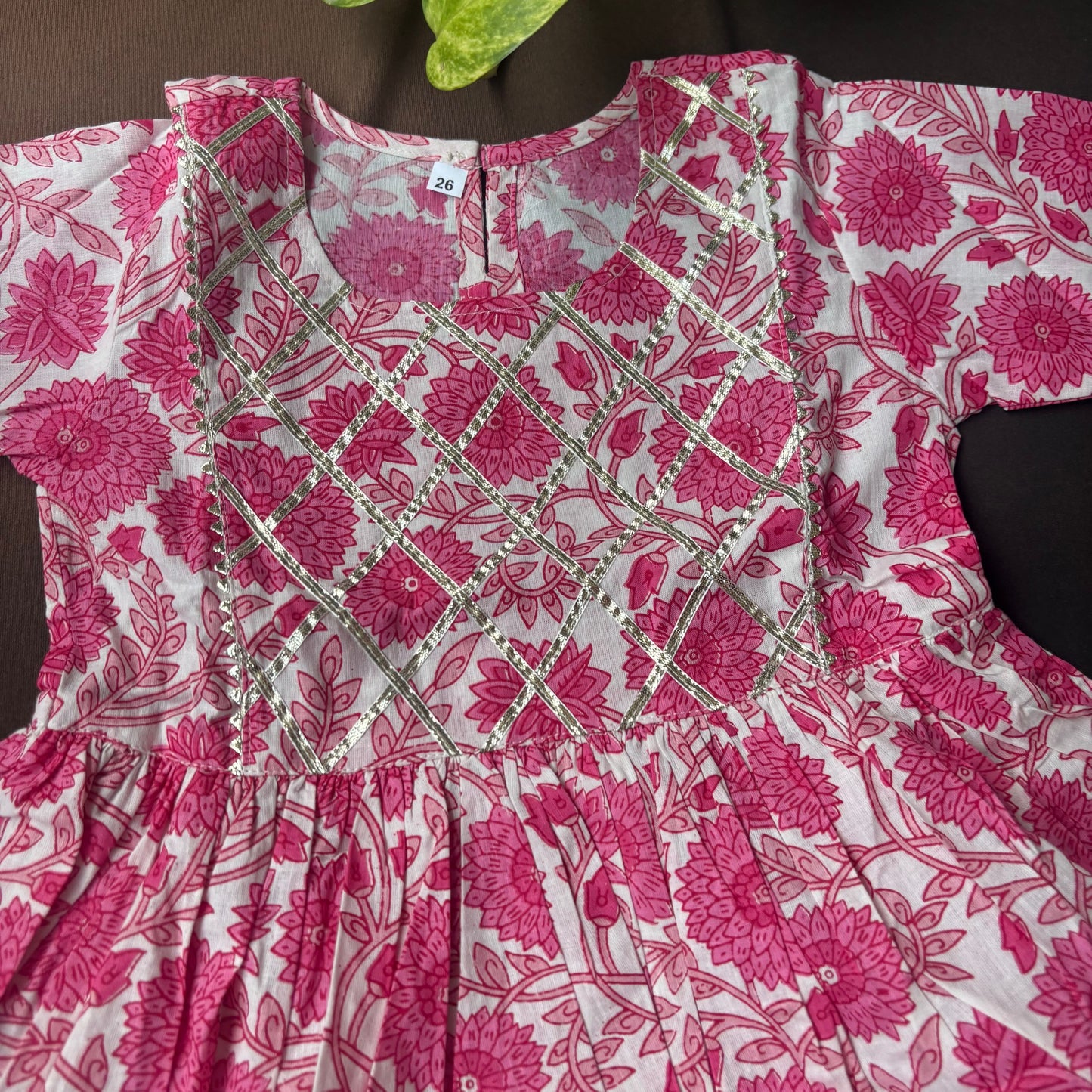 Pink Floral & Chevron Block Print Sharara Set