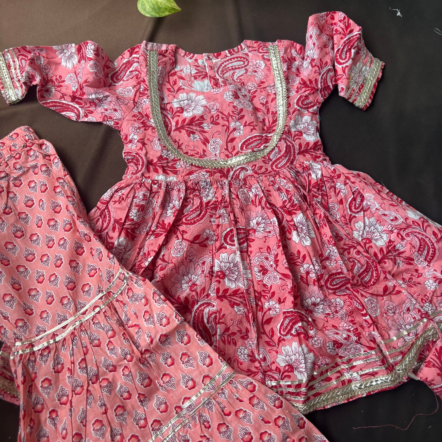 Rose Pink Floral Fusion Sharara Set
