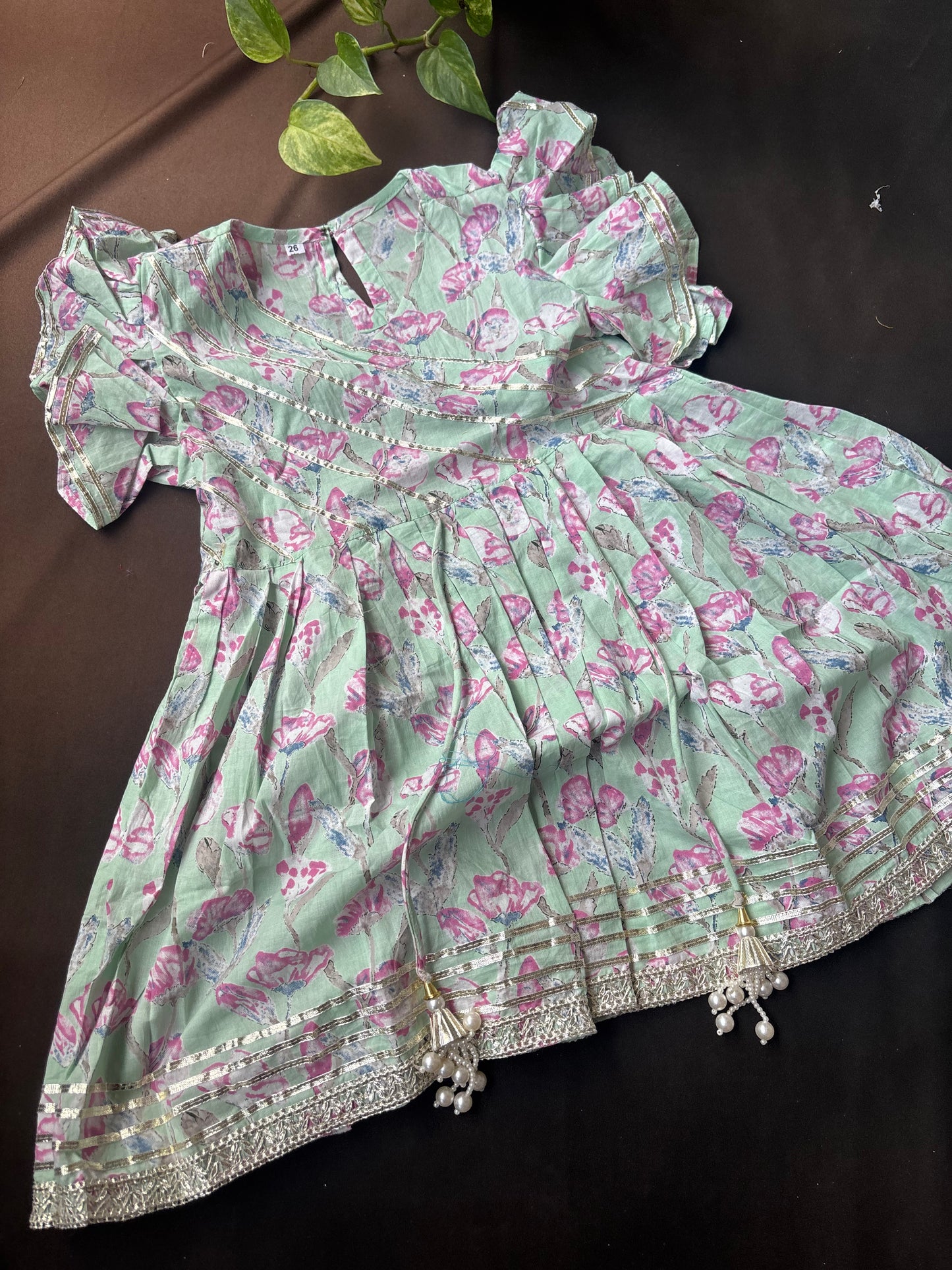 Mint Floral & Leaf Print Sharara Set