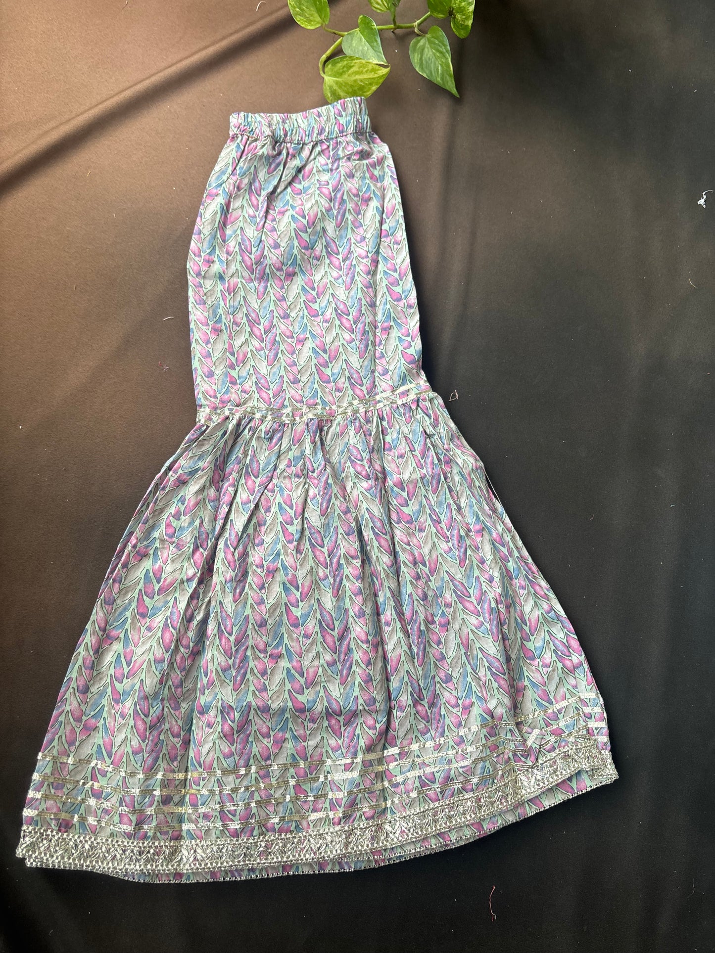 Mint Floral & Leaf Print Sharara Set