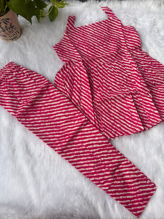Pink Leheriya pant co-Ord set