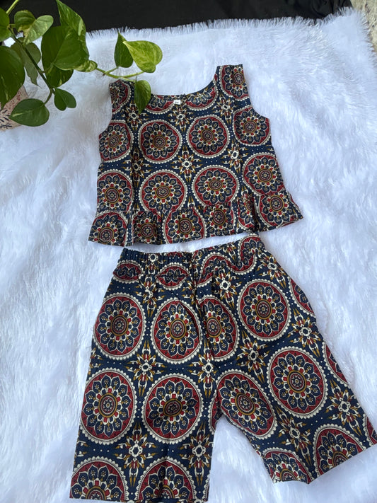 Rangoli Print Navy Blue shorts co-Ord set