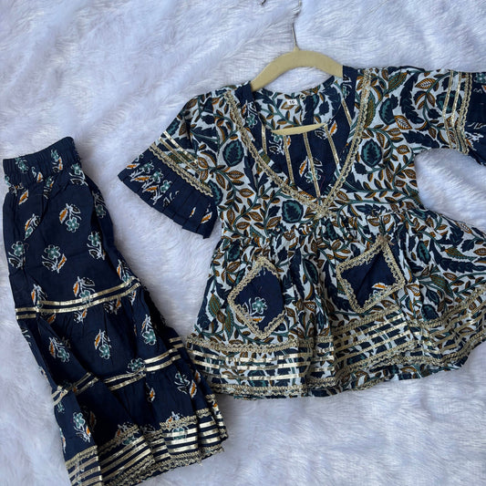 Noor Navy Floral Kurta Sharara Set