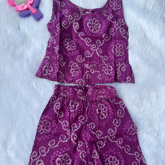 Purple Bandhani Shorts Co- ord Sets