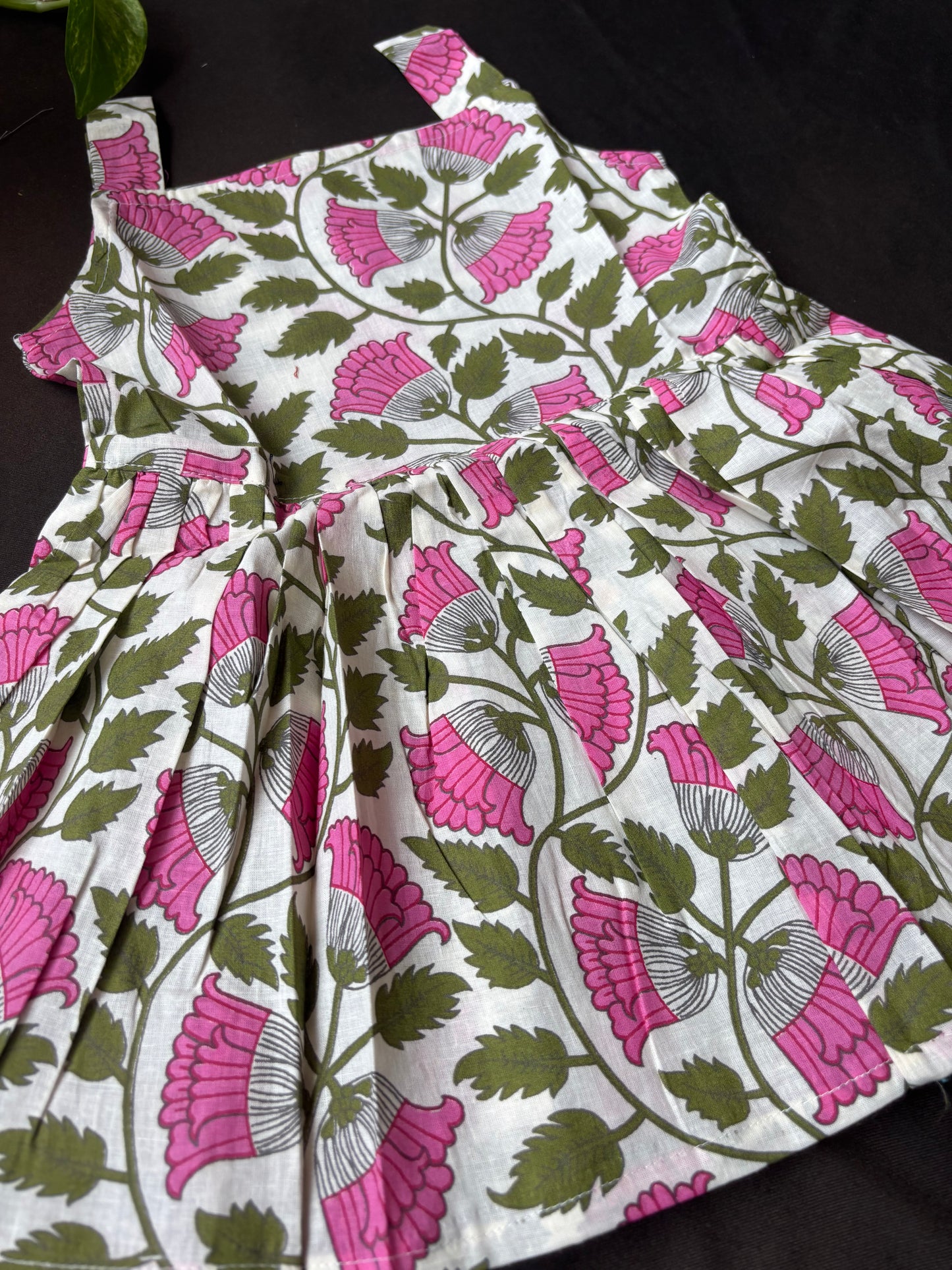 Blush Pink Floral Pleated Cotton Frock