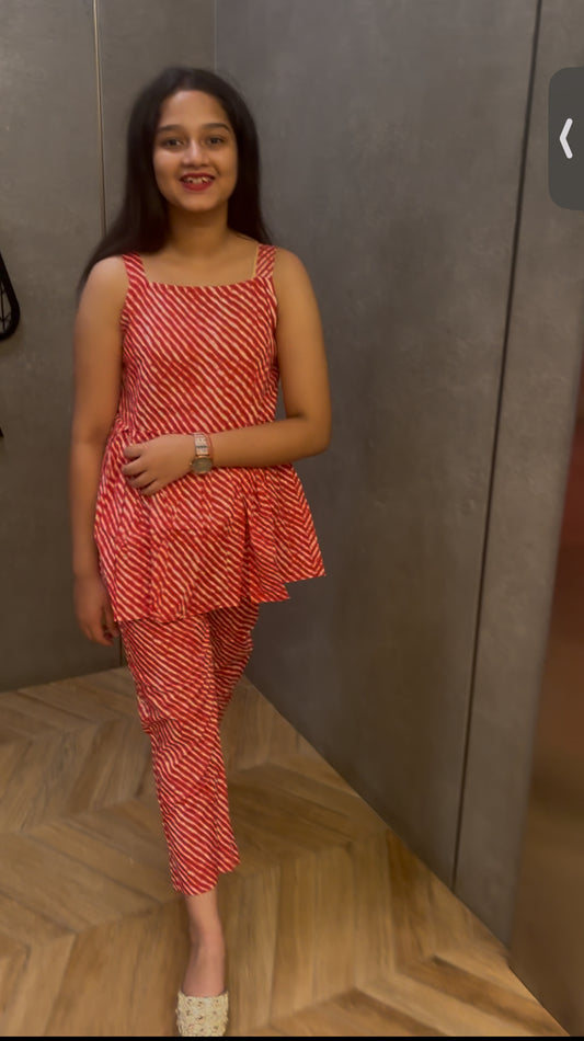 Red Wavy Pant Co-Ord Set