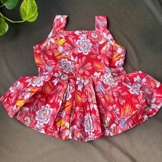 Tropical Red Floral Cotton Frock