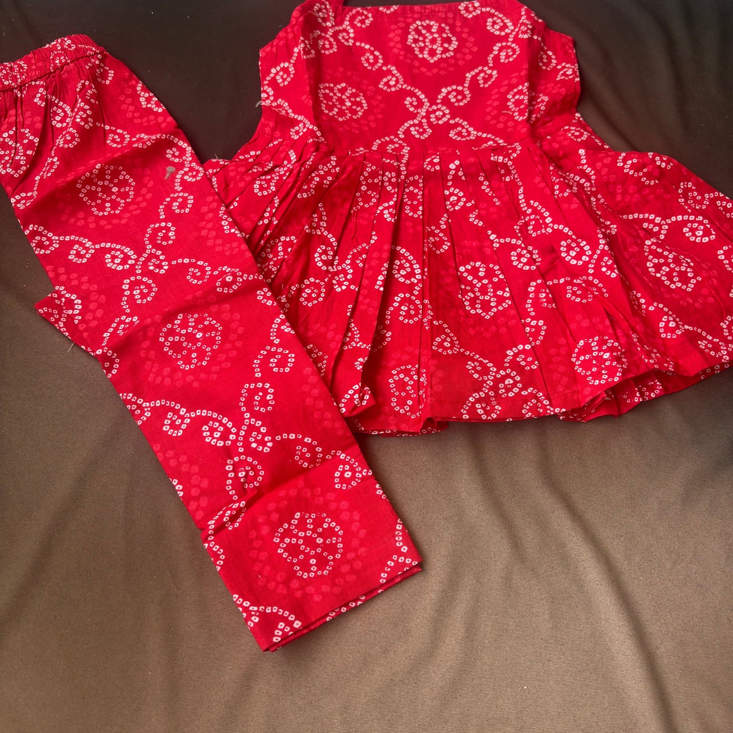 Red Bandhini Pant Co-Ord Set