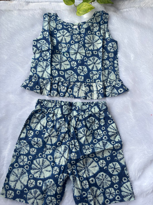 Blue Whirl Peplum Shorts Co-ord Set