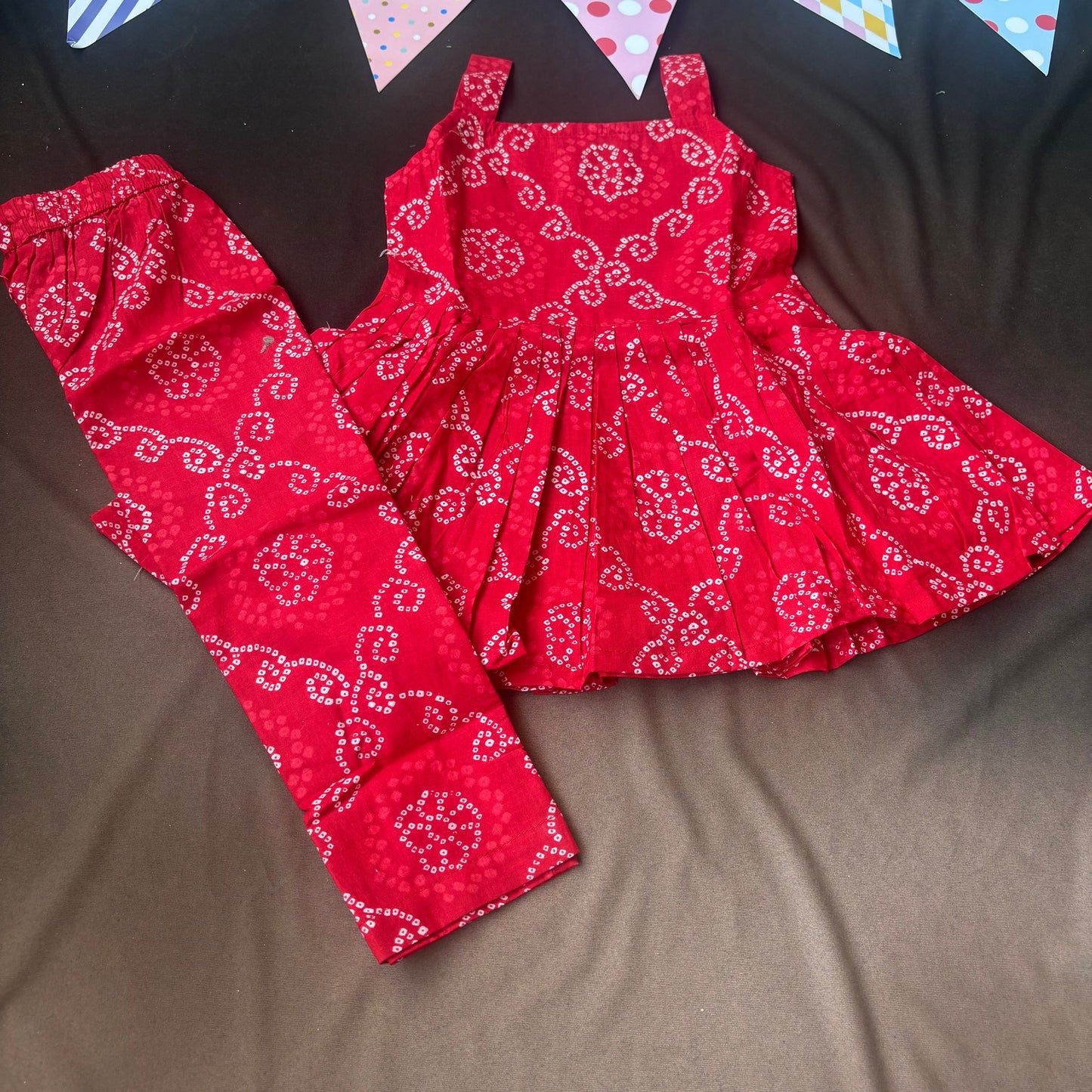 Red Bandhini Pant Co-Ord Set