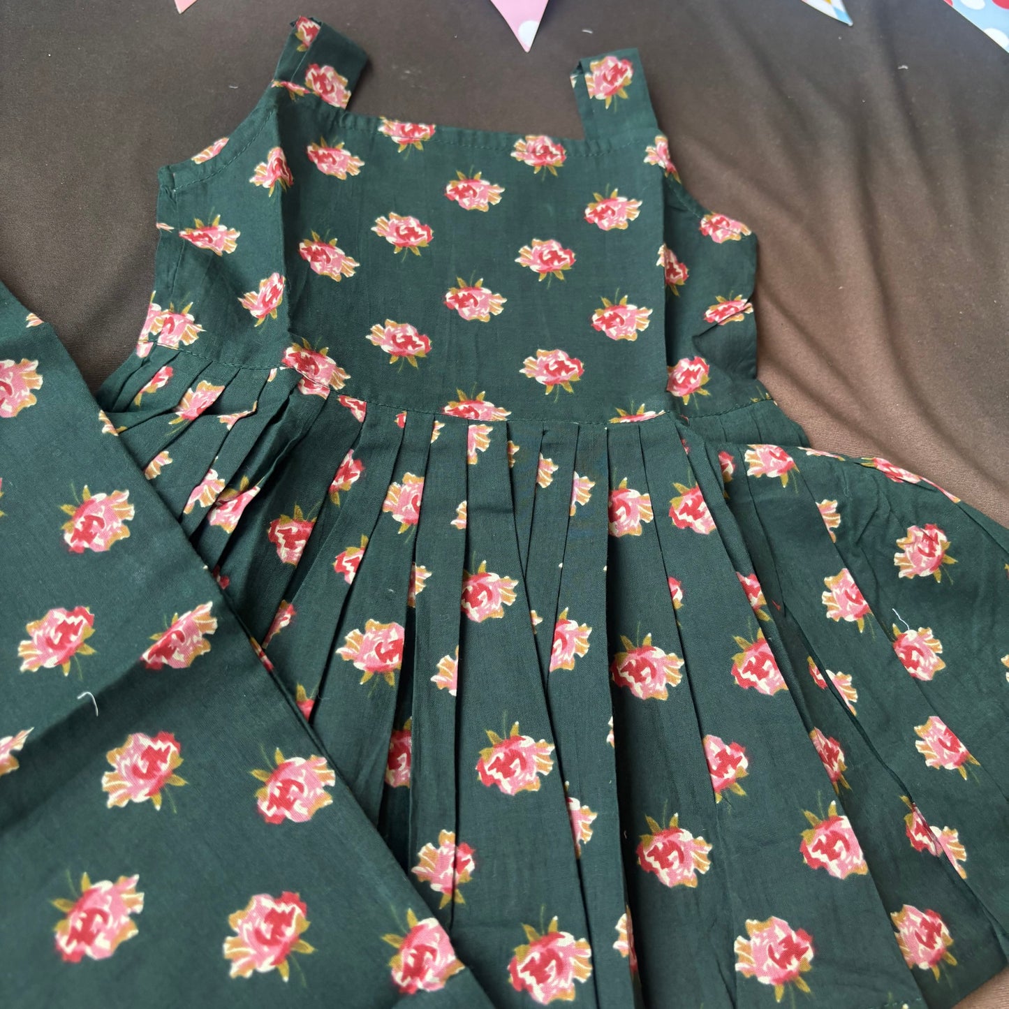 girls bottle green with floral print co-ord set