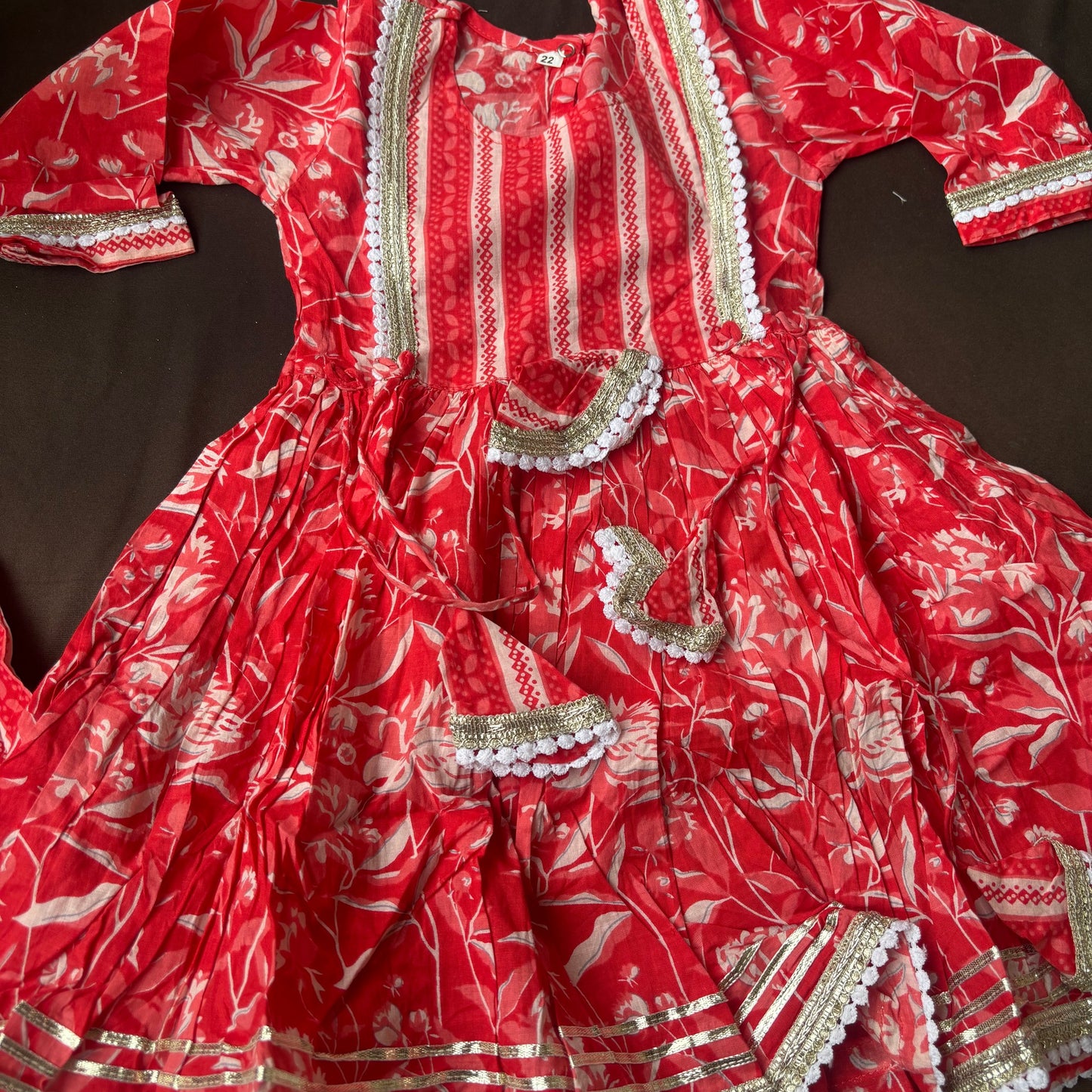 Girls' Red Floral & Stripe  Sharara Set