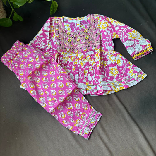 Pink Floral Printed Kurta With Afghan Pant
