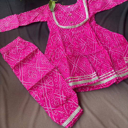 Pink Bandhani Set With Afghan Pant