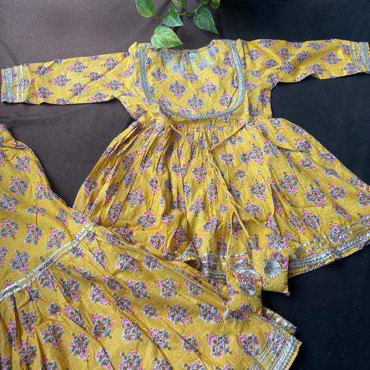 Sunshine Yellow Floral Block Print Sharara Set