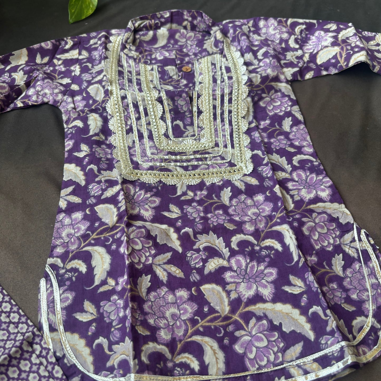 Purpal Floral Kurta With Afghani Pant