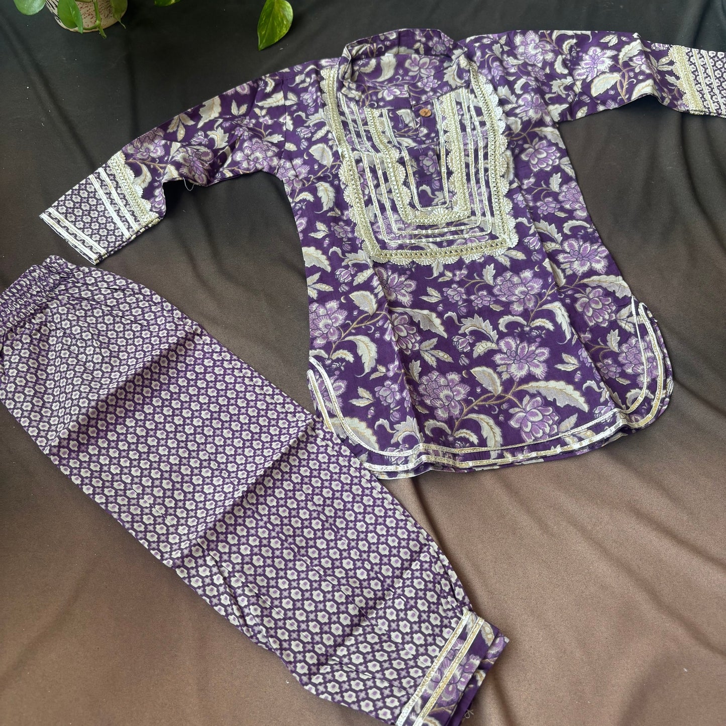 Purpal Floral Kurta With Afghani Pant