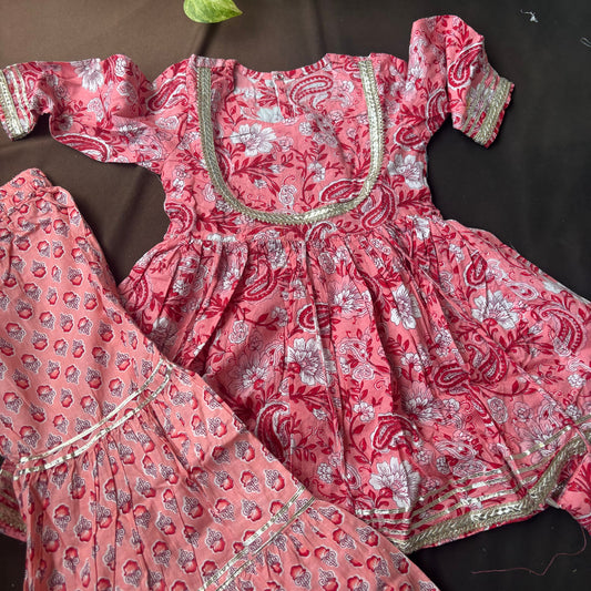 Rose Pink Floral Fusion Sharara Set