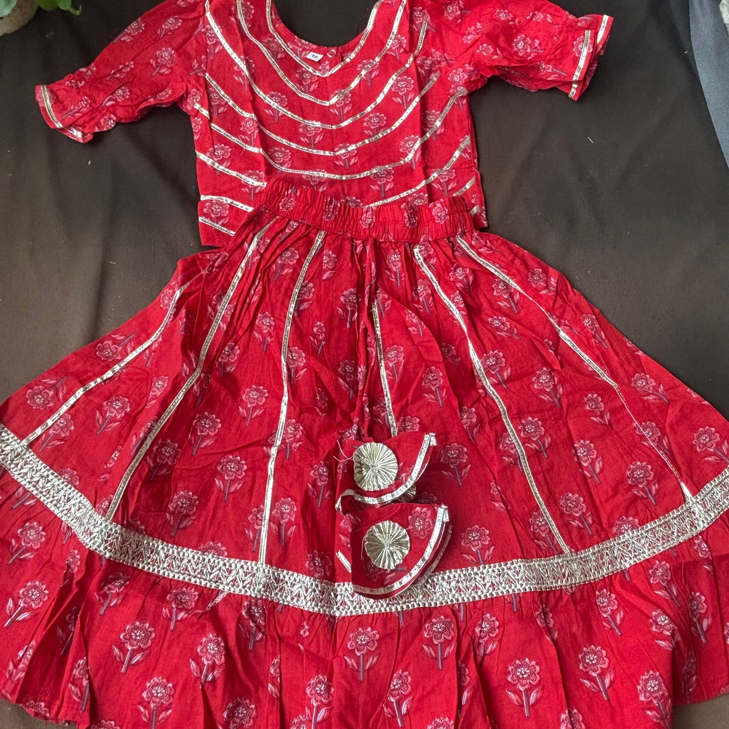 Red Gota Patti Sharara Set With Skirt